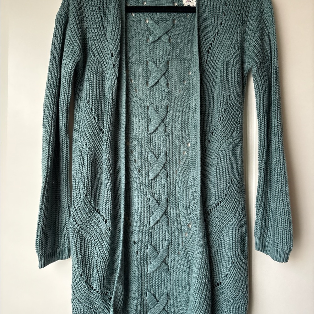 Hippie Rose Sea Green Knit Cardigan